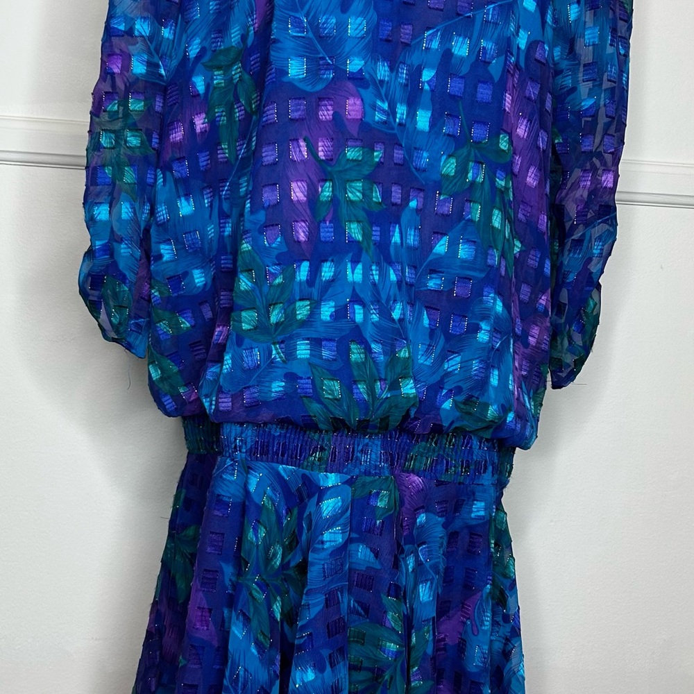 Vibrant Vintage Blue and Purple Patterned Dress